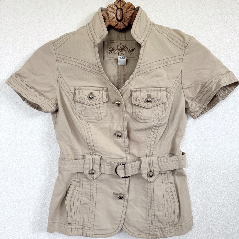 White House Black Market Beige Utility Jacket with Belt